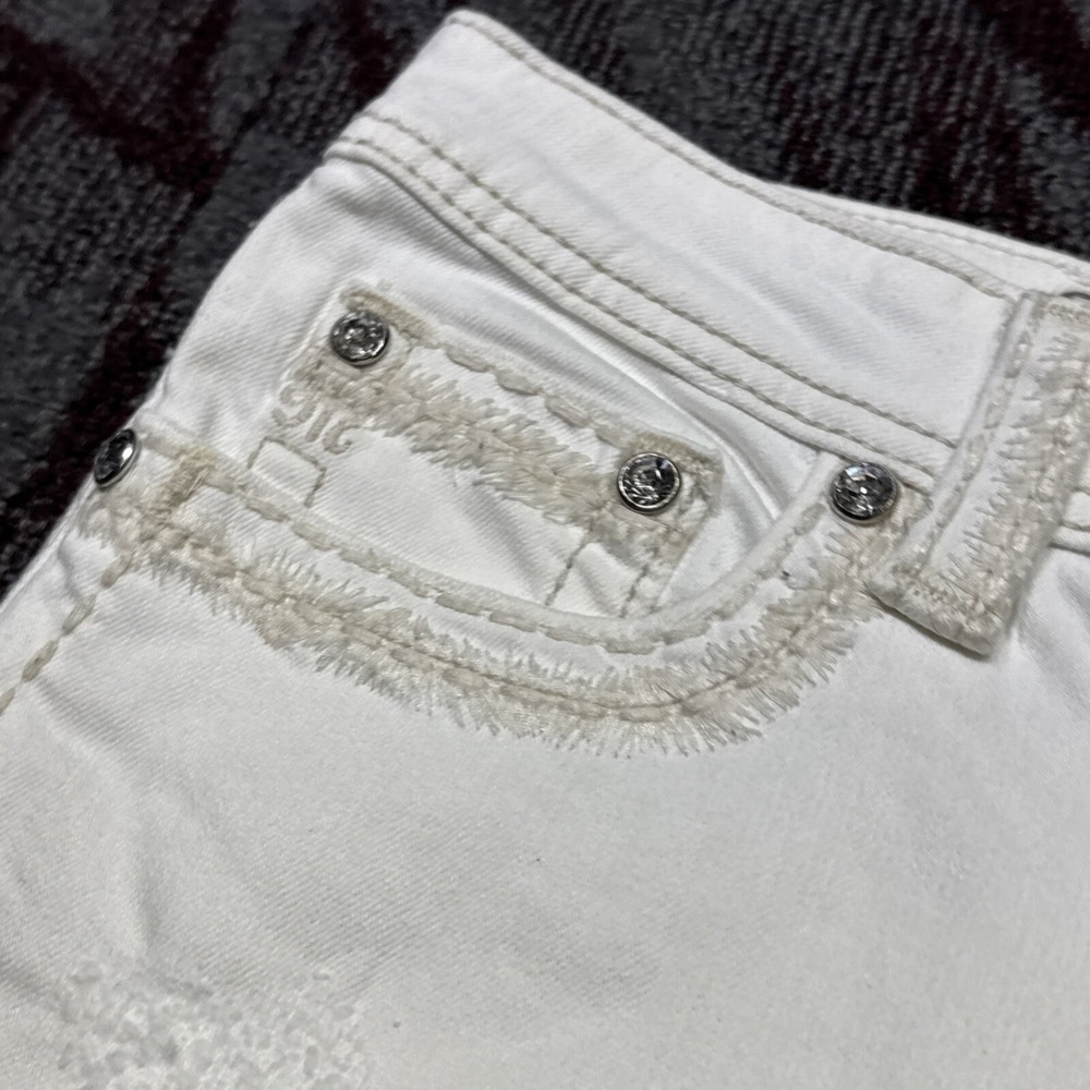Miss Me Shorts Womens 27 Boyfriend Relaxed Fit Stretch Bling Y2K White - Picture 4 of 14